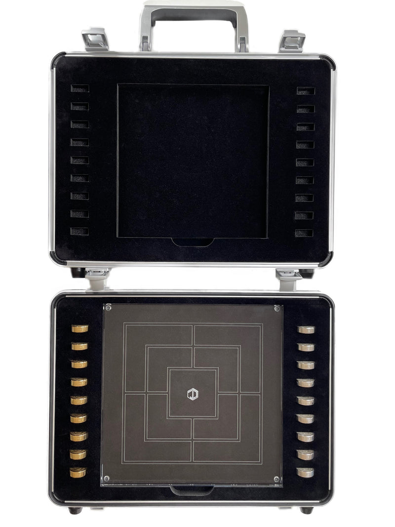 Board Game Nine Mens Morris Silver Pieces in holder - Brettspiel Mühle Silber Spielsteine in Aufbewahrung