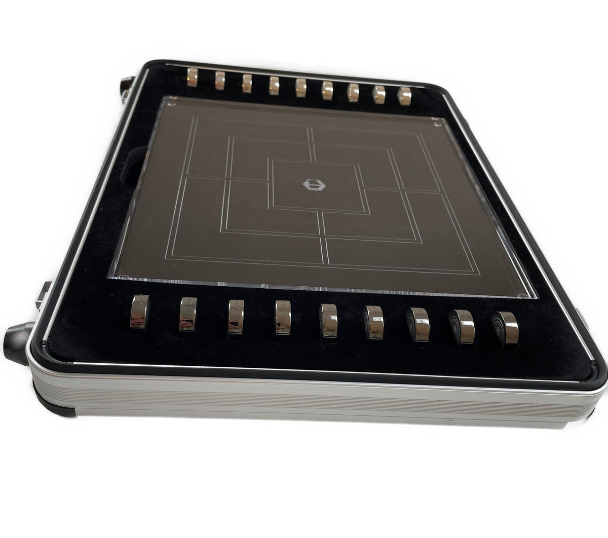 Board Game Nine Mens Morris Silver Black Rhodium-Plated - Mühlespiel aus Silber Spielbrett und Spielsteine