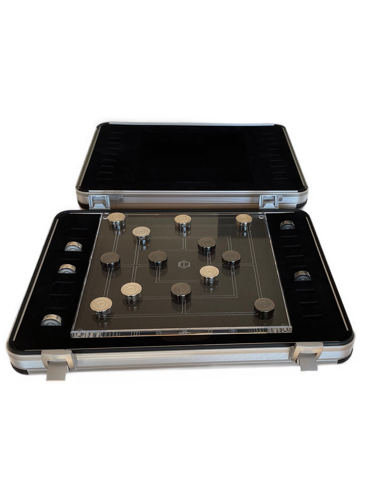 Board Game Nine Mens Morris Silver Black Rhodium-Plated - Mühlespiel aus Silber Spielsituation 