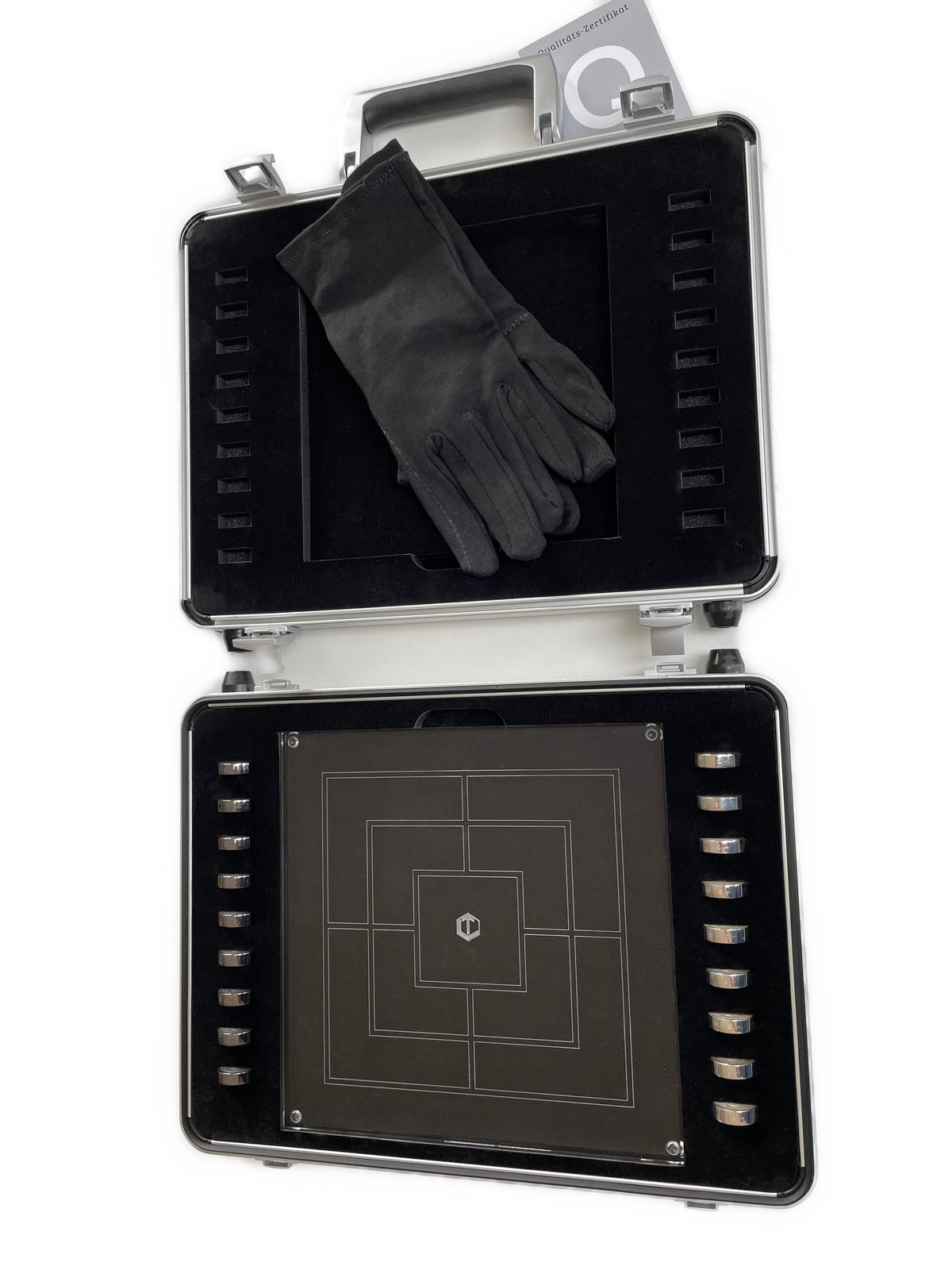 Board Game Nine Mens Morris Silver Black Rhodium-Plated  - Mühlespiel Silber und schwarze Steine im Koffer