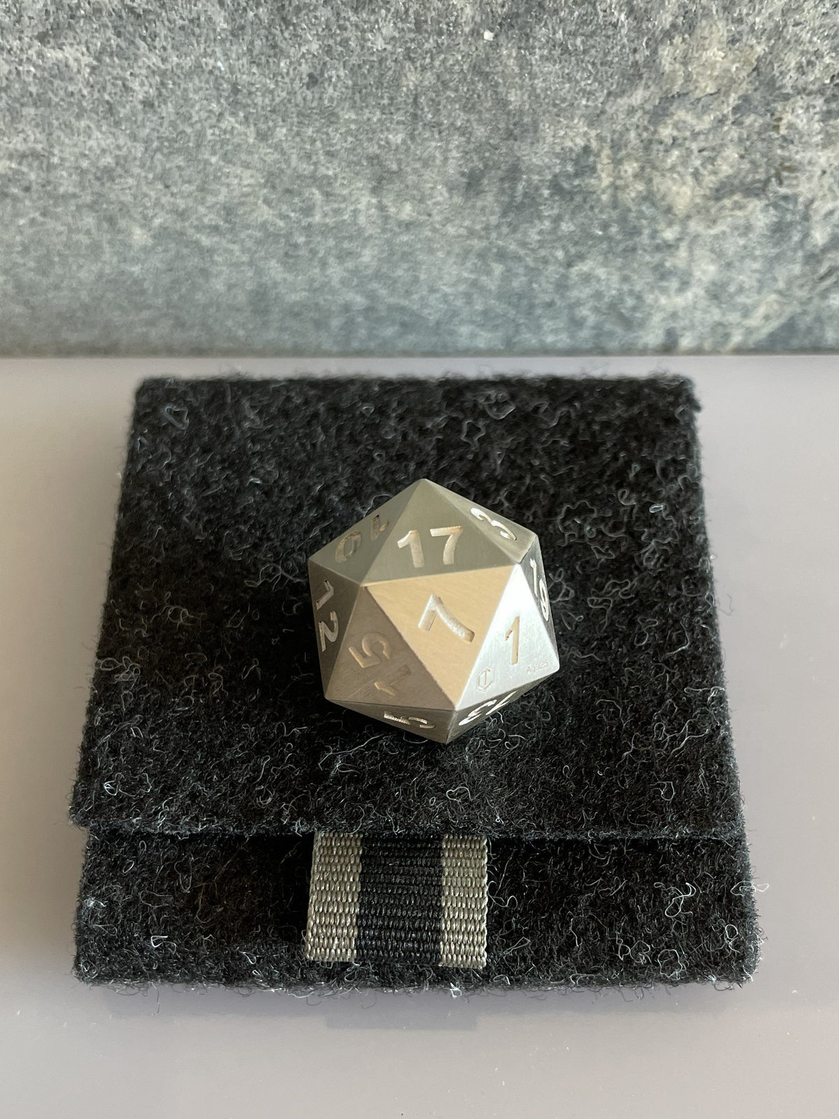 D20 Dice brushed on felt case no17