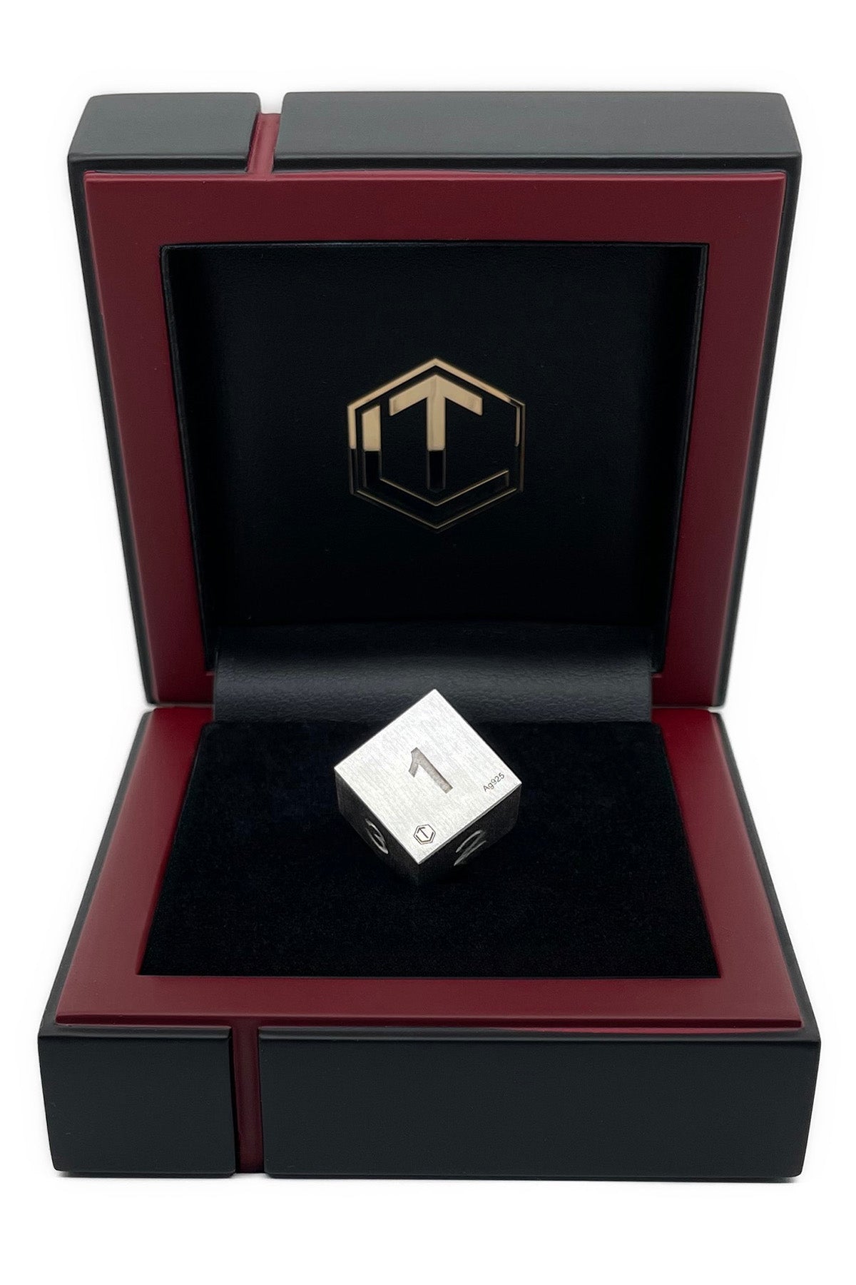 D6 Silver Dice in black case - D6 Silberwürfel im Etui