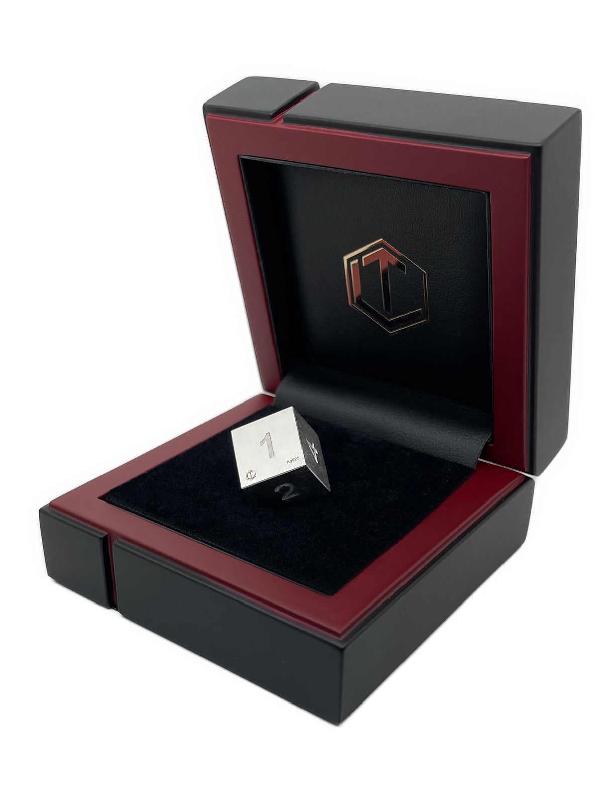 D6 Silver Dice in black case - D6 Würfel Silber im Etui