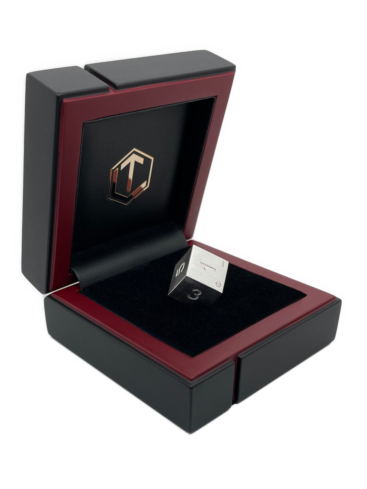 D6 Silver Dice in black case - D6 Würfel Silber im Etui