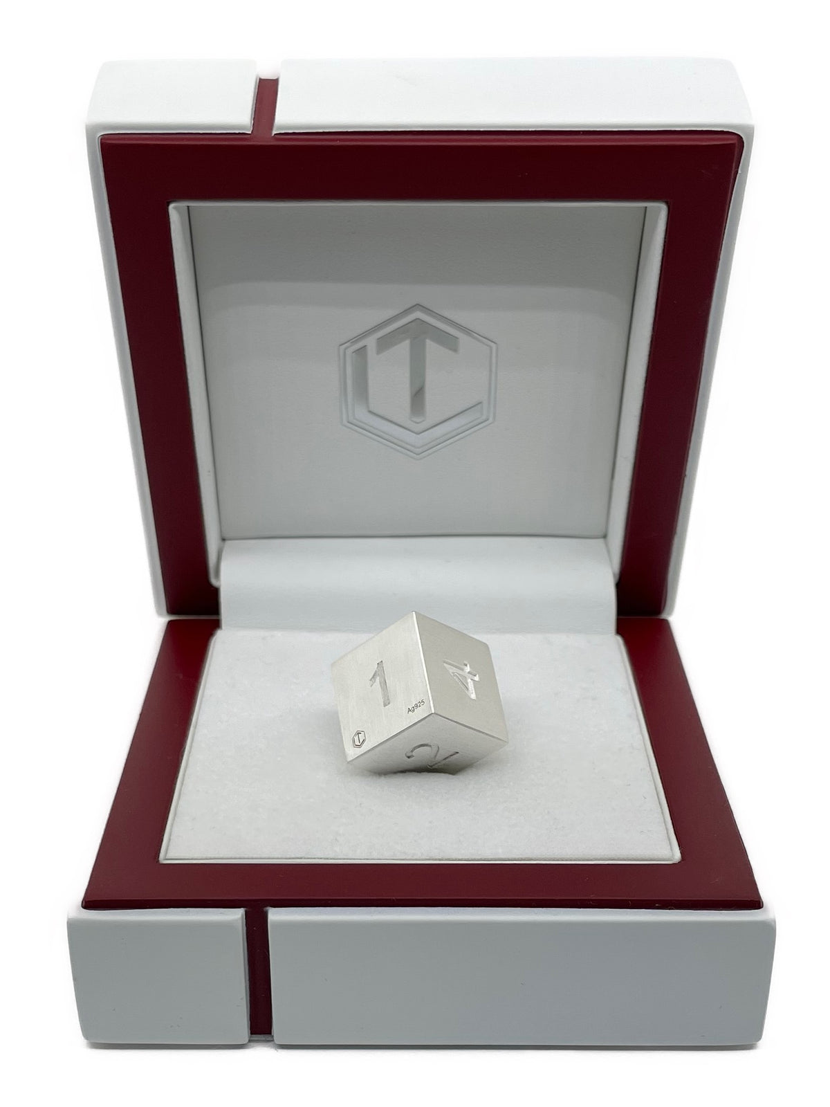 D6 Silver Dice in white case - D6 Silberwürfel im Etui