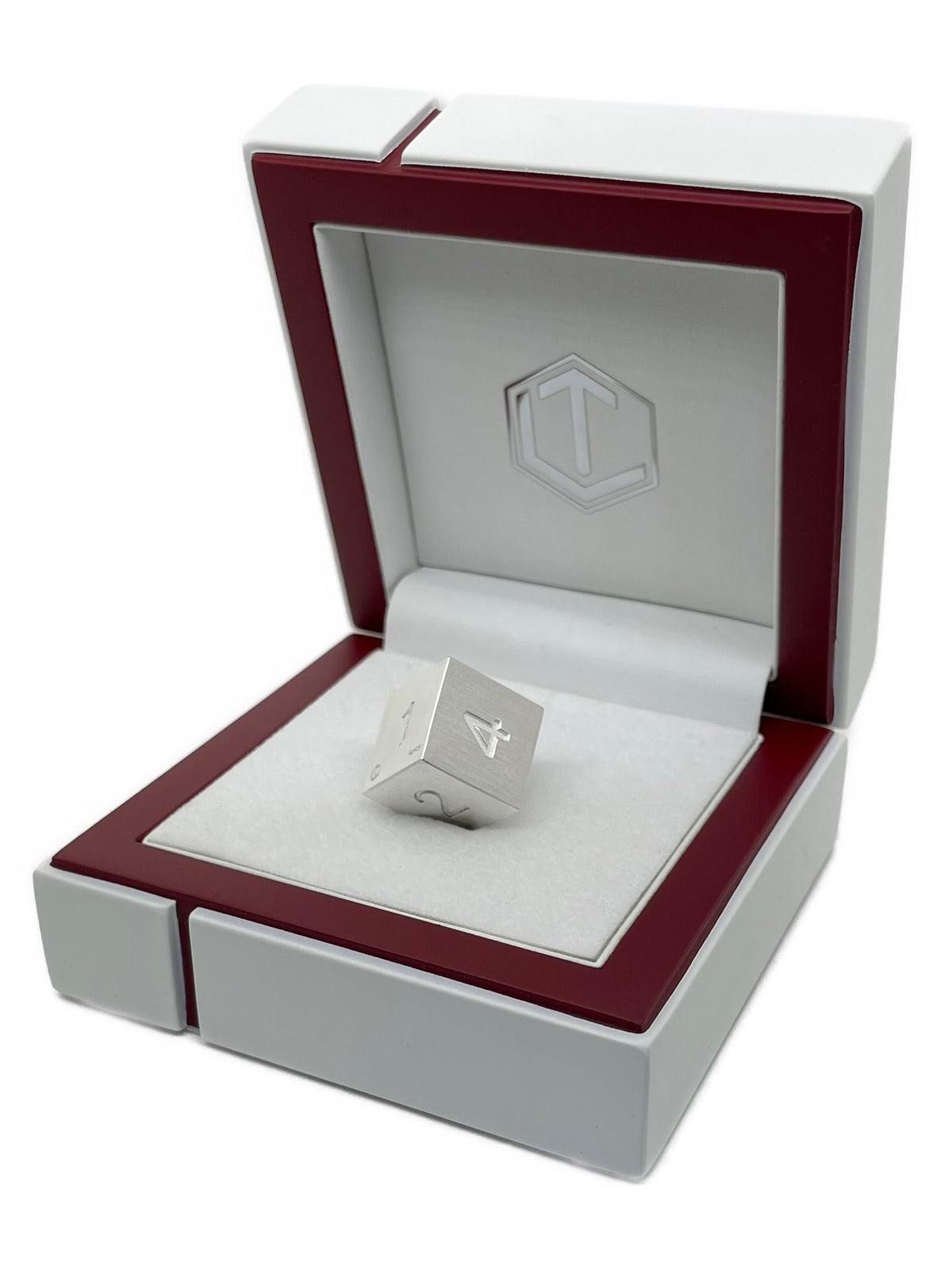 D6 Silver Dice in white case - D60 Silberwürfel im Etui