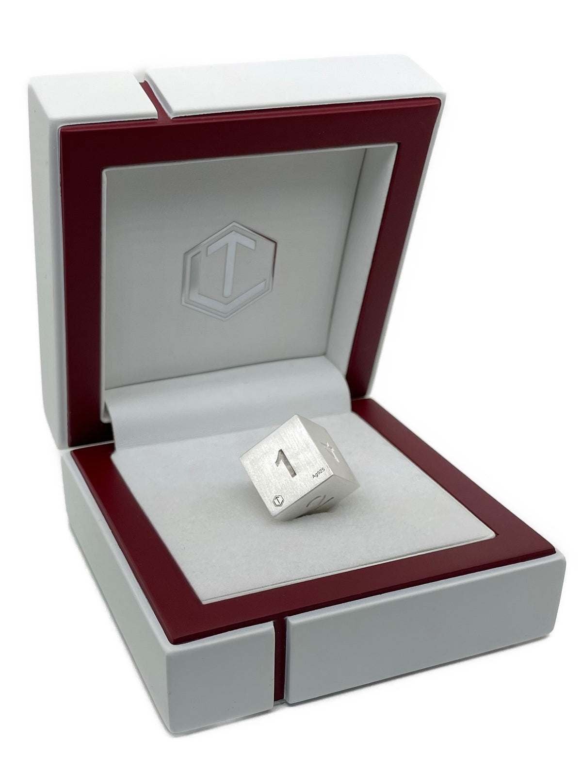 D6 Silver Dice in white case - D6 Silberwürfel im Etui