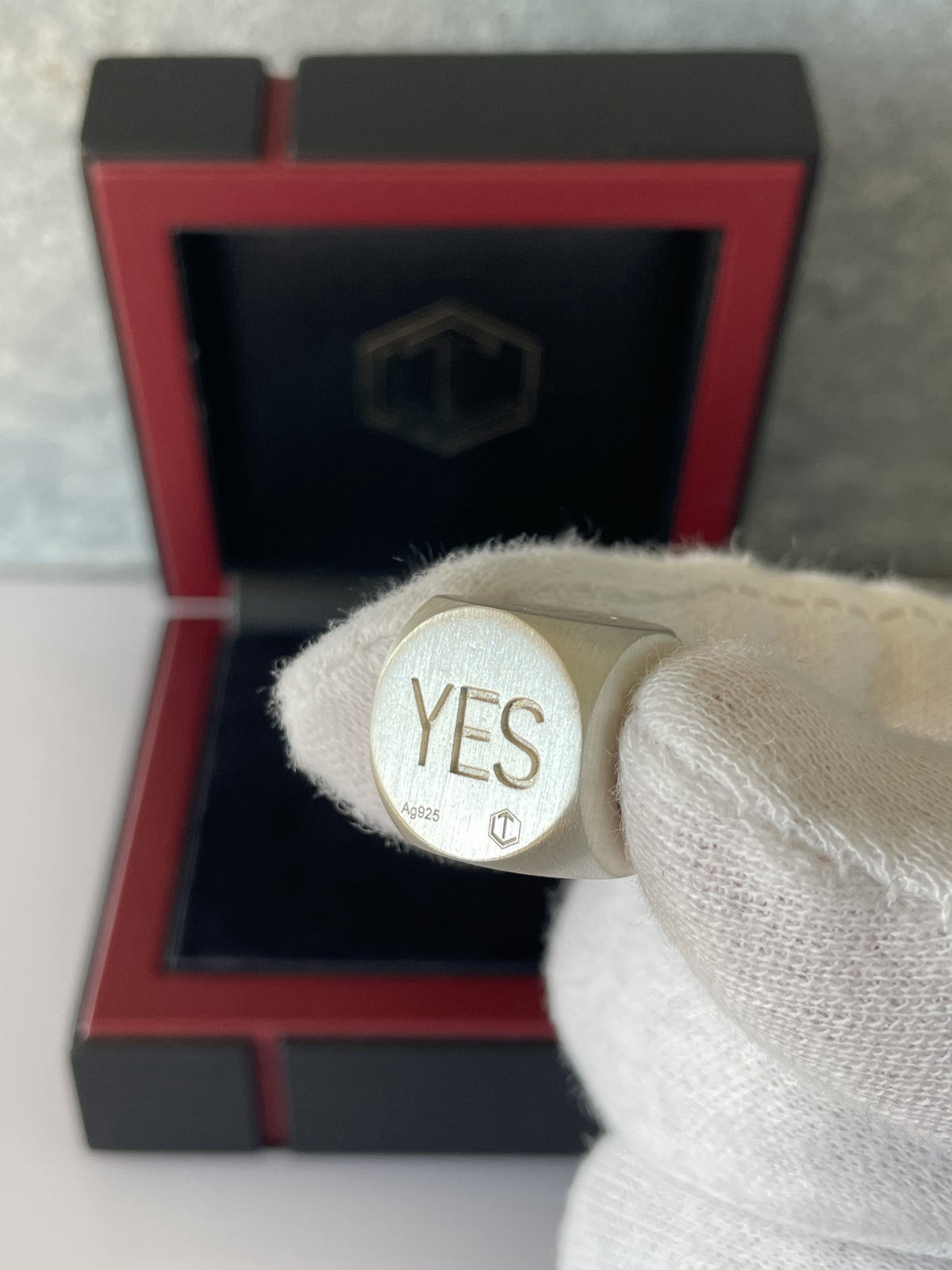 Decision Dice Silver brushed in hand black case YES