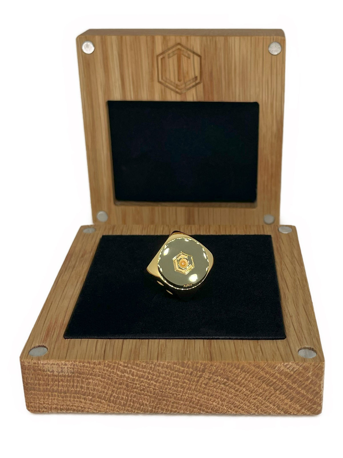 Dice 18-Karat Gold-Plated No 1 polished_in Case Oakwood - Goldwürfel im Etui