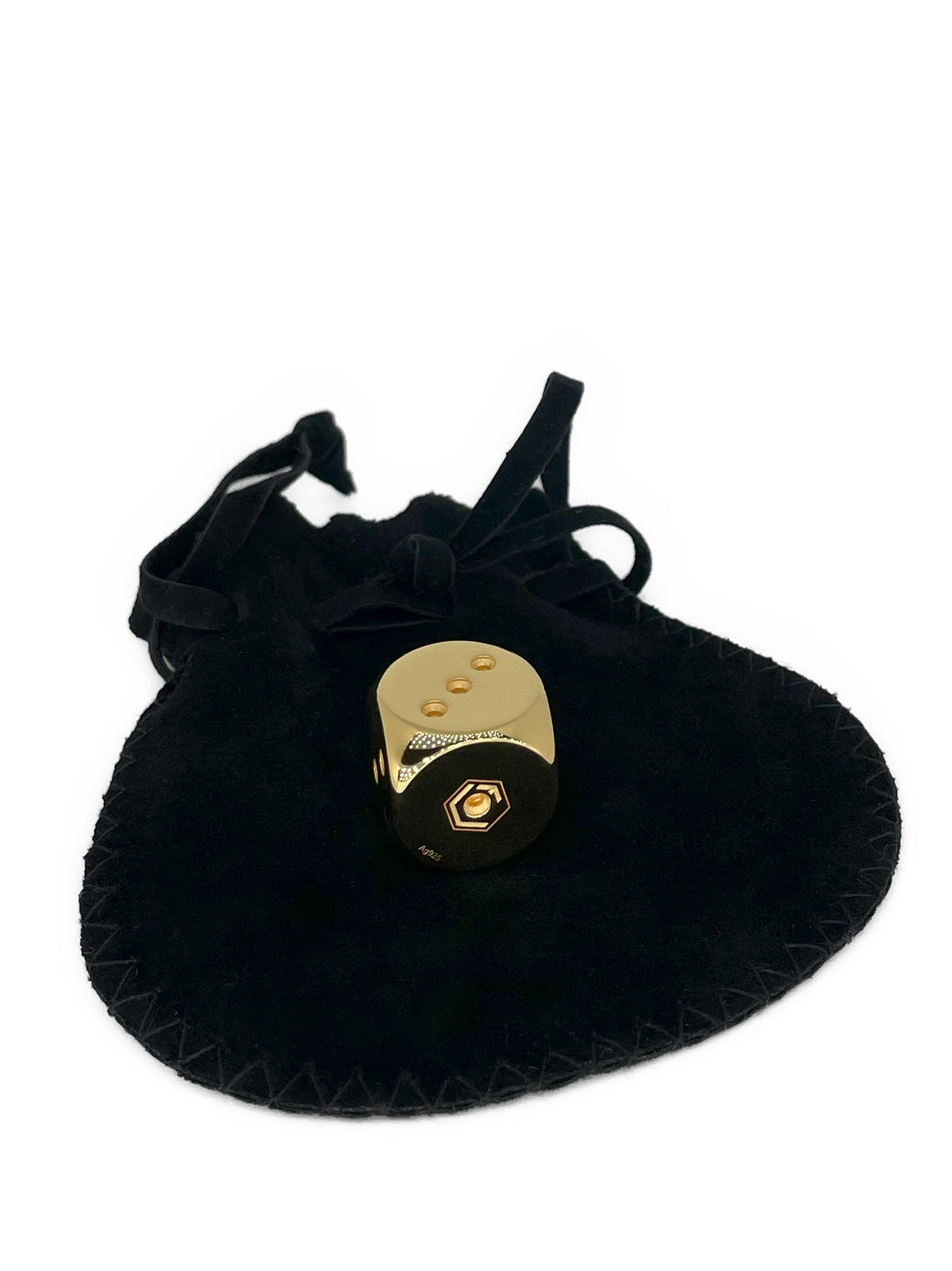 Dice 18-Karat Gold-Plated in No 1 polished_in Velvet Case - Goldwürfel auf Samtbeutel