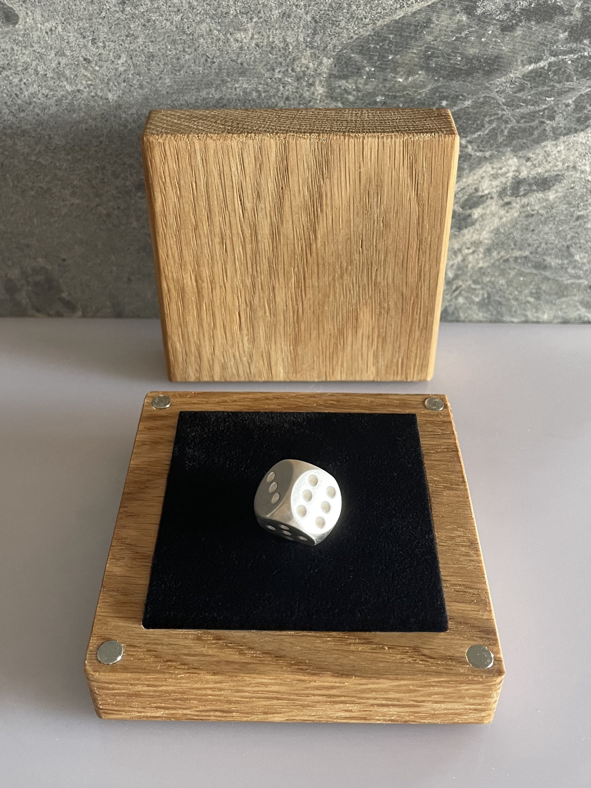 Silver Dice 14mm presented with case