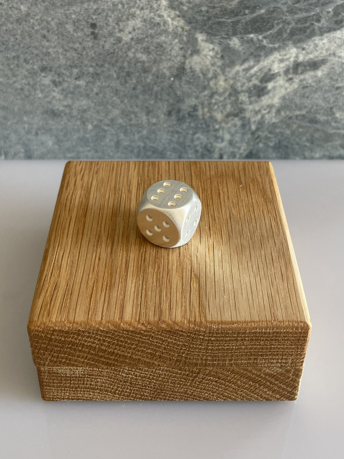 Dice Silver 16mm brushed on oak no6