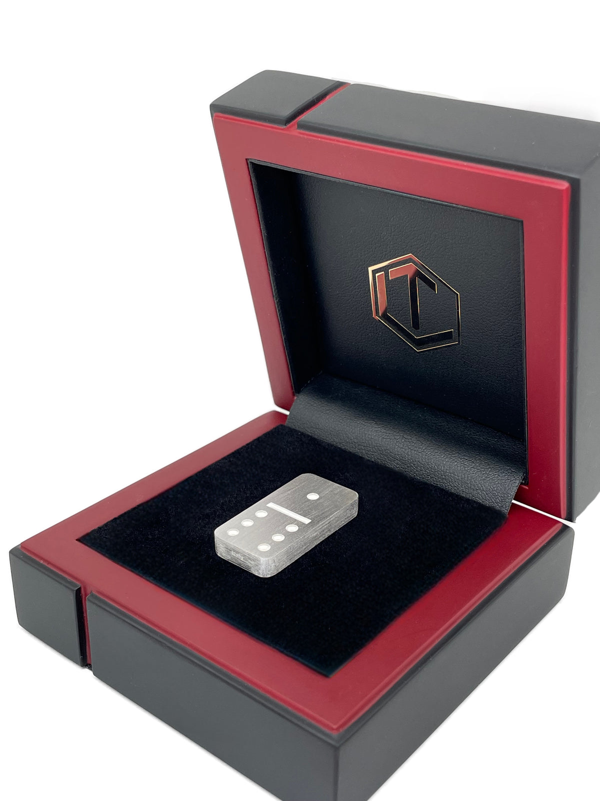 Domino Sterling Silver brushed in black case - Dominostein Silber im Etui