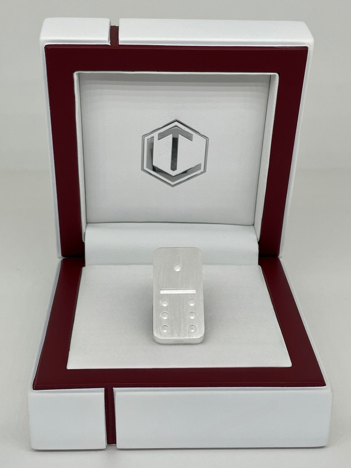 Domino Sterling Silver brushed in white case - Dominostein Silber im Etui