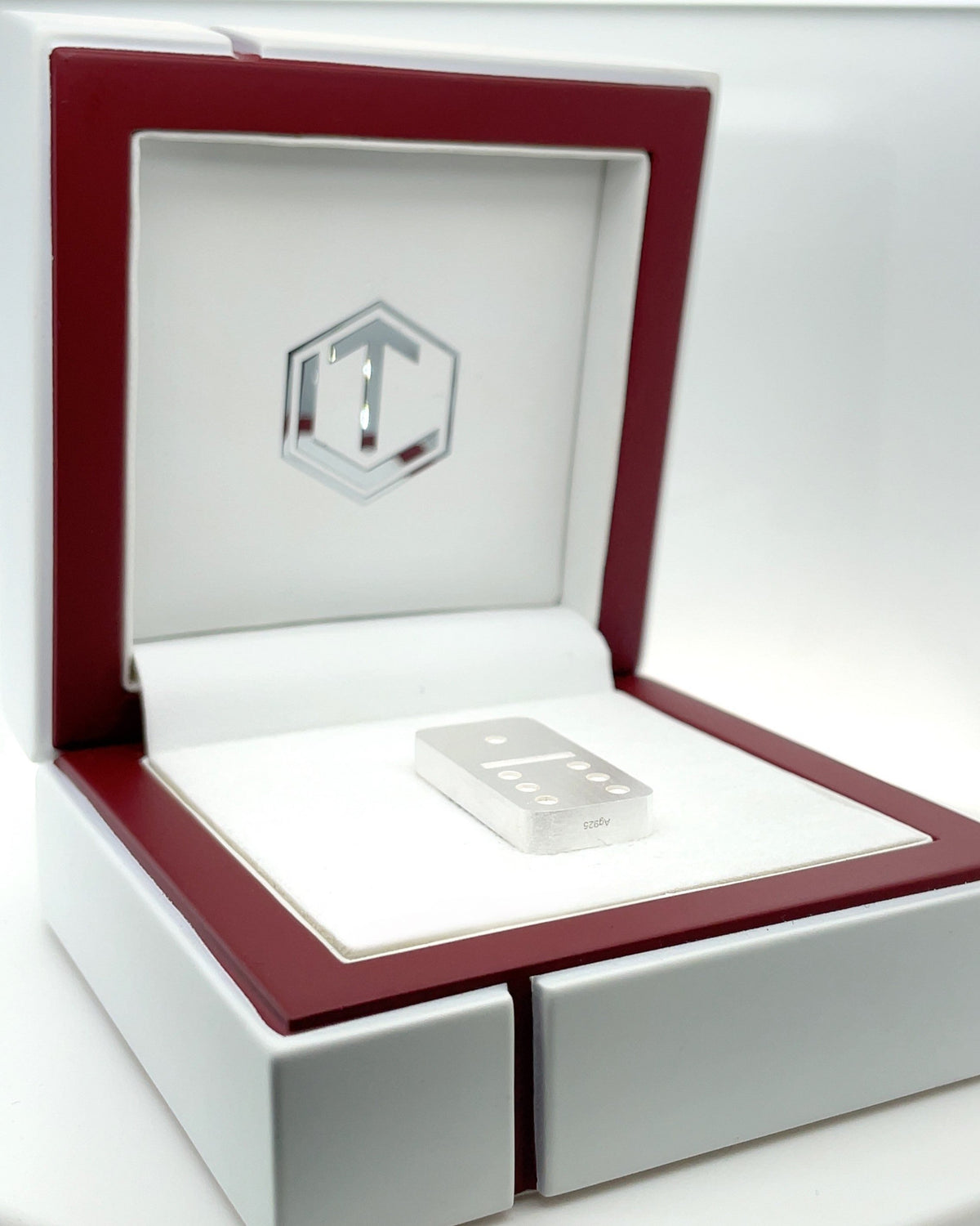 Domino Sterling Silver brushed in white case - Dominostein Silber im Etui