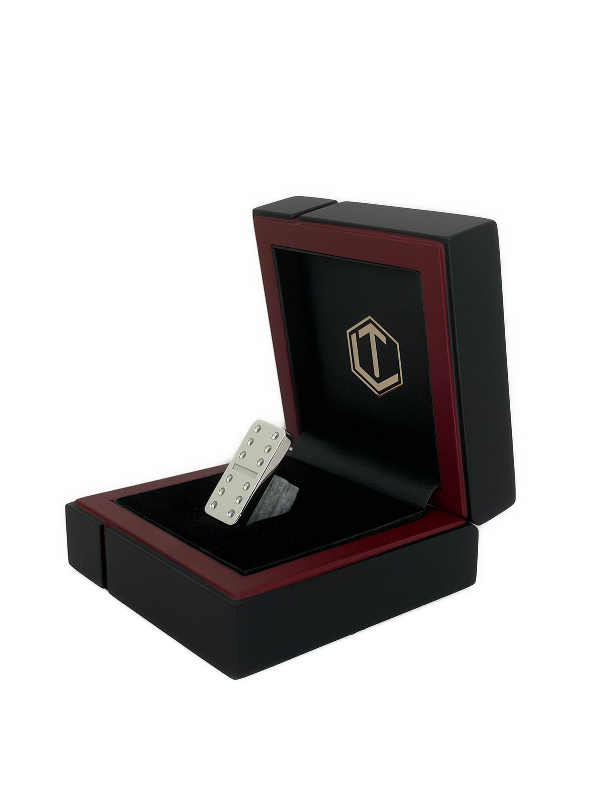 Domino Sterling Silver polished in black case - Dominostein Silber im Etui