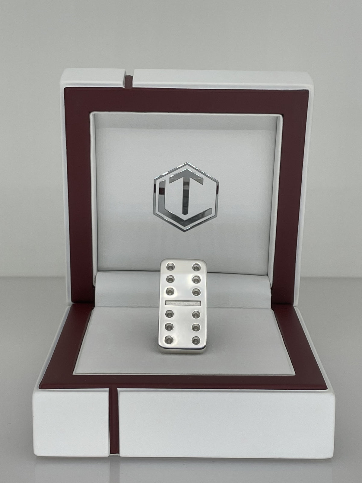 Domino Sterling Silver polished in white case - Dominosten Silber im Etui
