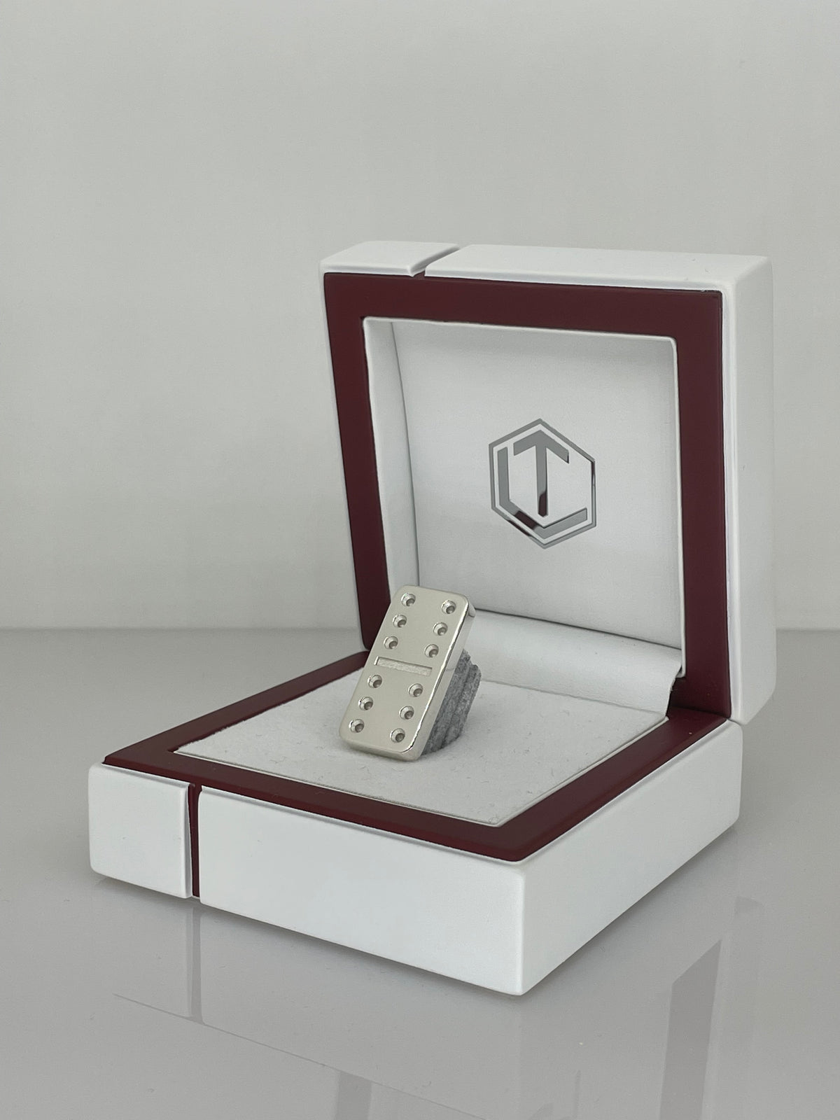 Domino Sterling Silver polished in white case - Dominosten Silber im Etui