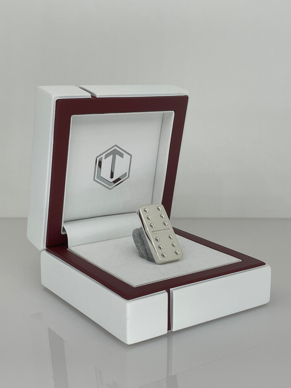 Domino Sterling Silver polished in white case - Dominosten Silber im Etui