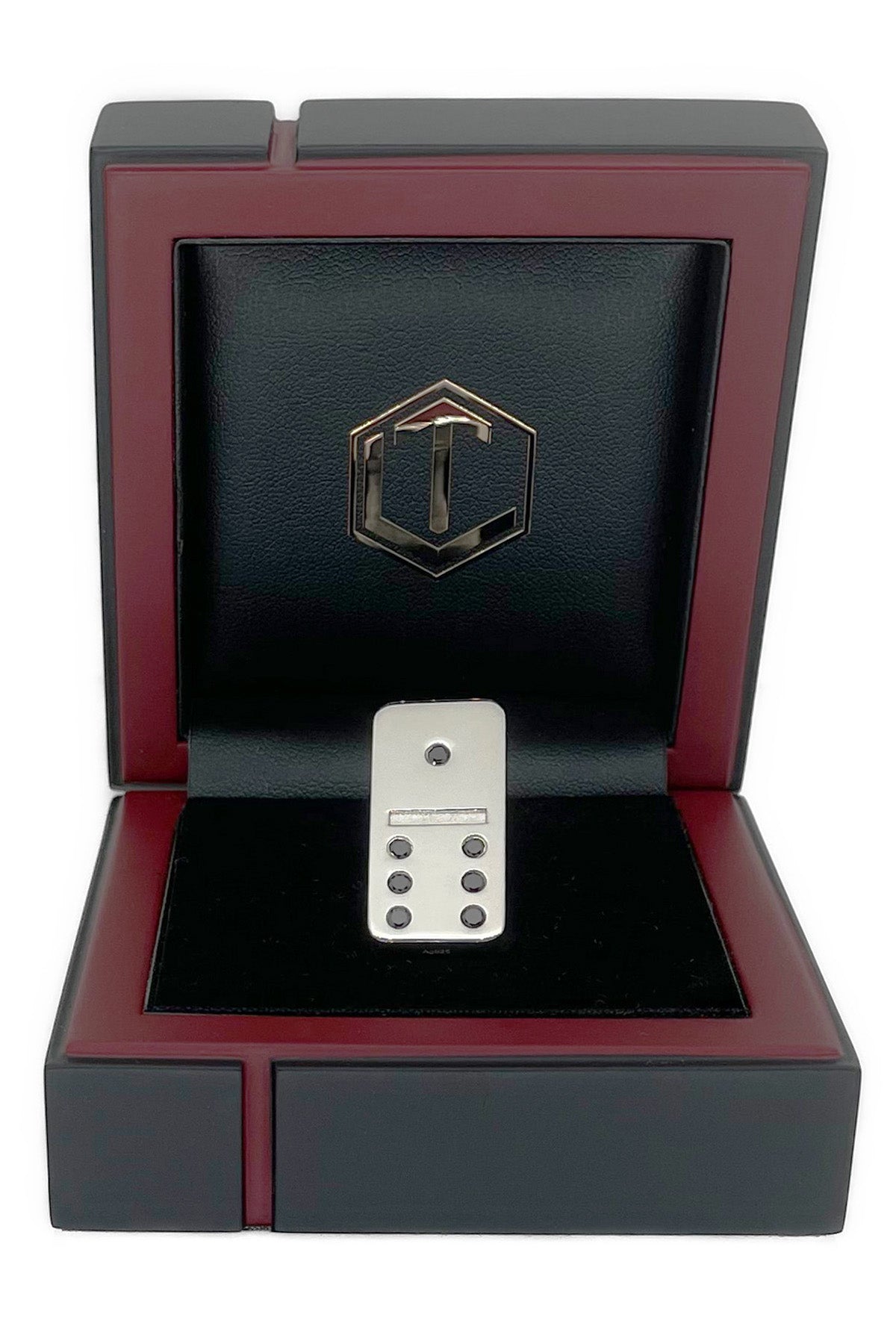 Domino Sterling Silver with Diamonds in black case - Dominostein Sterlingsilber mit Diamanten im Etui