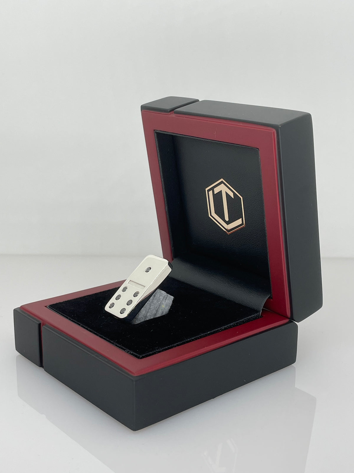 Domino Sterling Silver with Diamonds in black case - Dominostein Silber mit  Diamanten im Etui