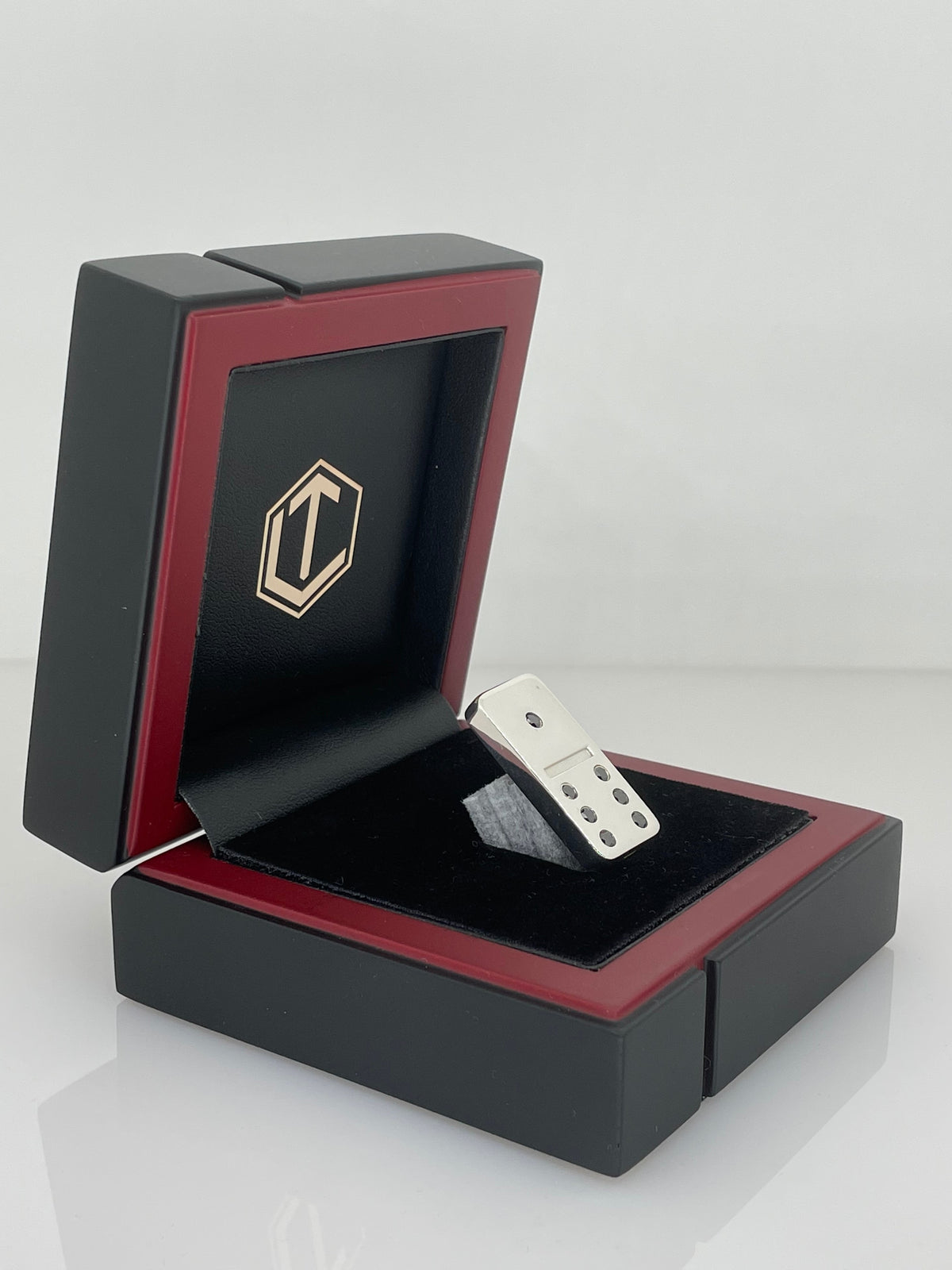 Domino Sterling Silver with Diamonds in black case - Dominostein Silber mit  Diamanten im Etui