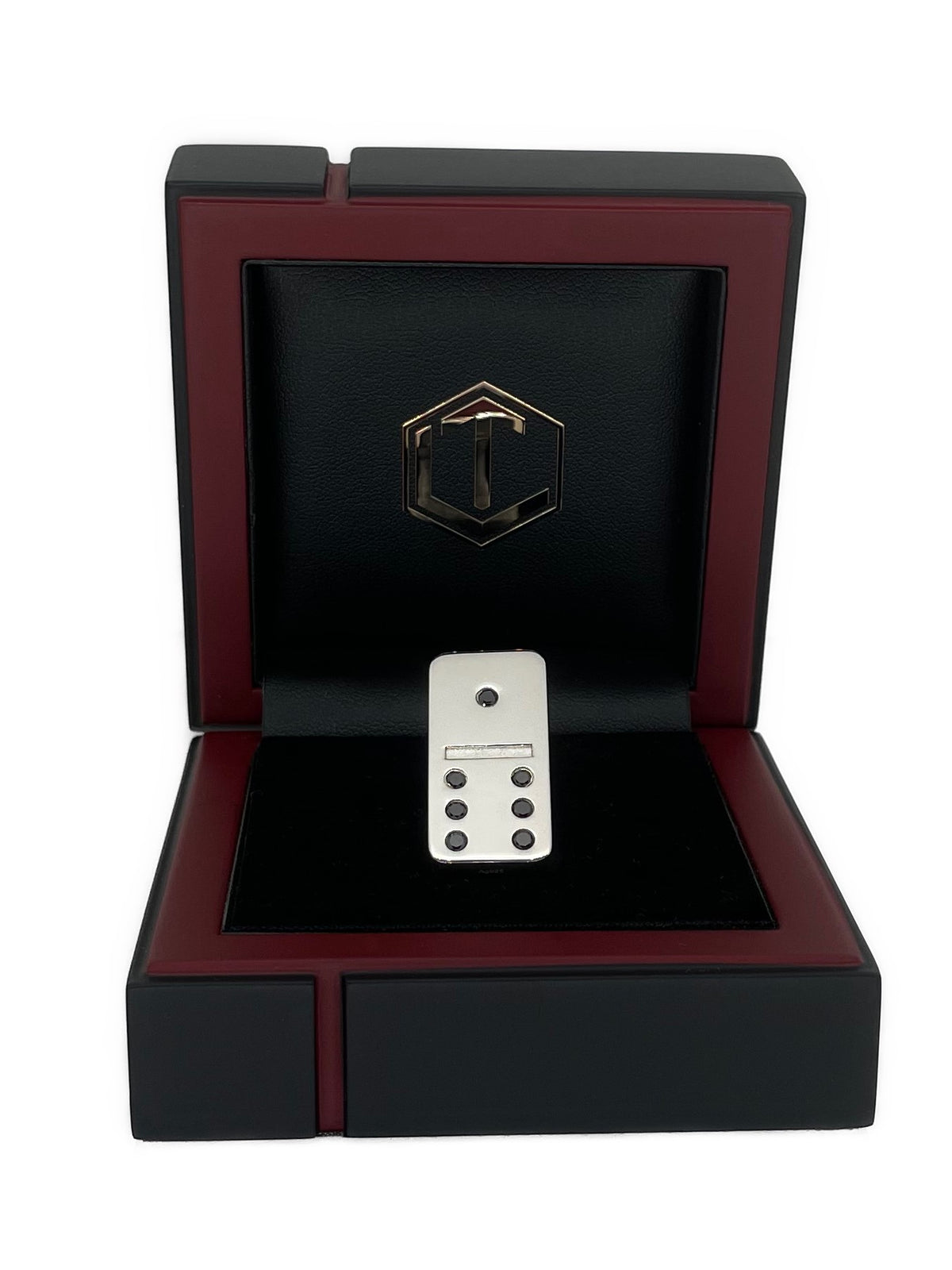 Domino Sterling Silver with Diamonds in black case - Dominostein Silber mit Diamanten im Etui