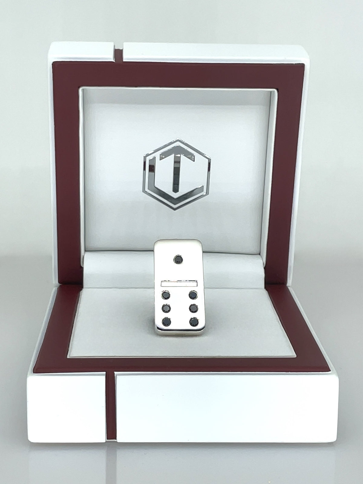 Domino Sterling Silver with Diamonds in white case - Dominostein Silber mit Diamanten