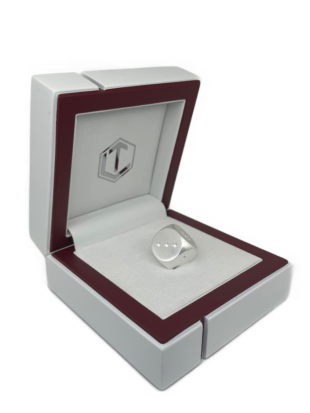 Fine Silver Dice brushed in white case - Feinsilberwürfel im Etui