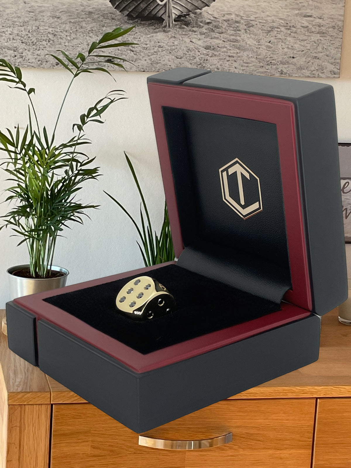 Gold Dice 18-Karat with Diamonds in Hand - Goldwürfel 18 Karat mit Diamanten im Wohnzimmer lifestyle