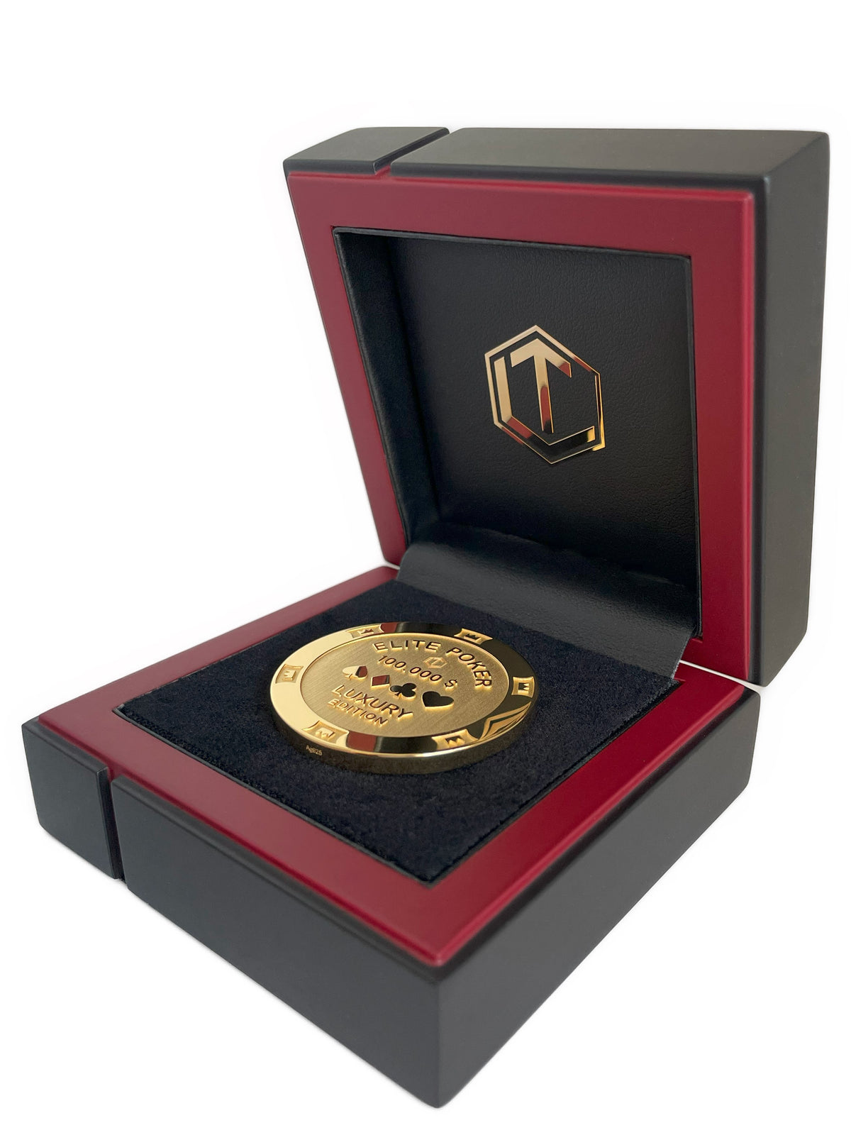 Poker Chip Silver 18-karat gold plated in hand in black case - Poker Chip 18 Karat vergoldet