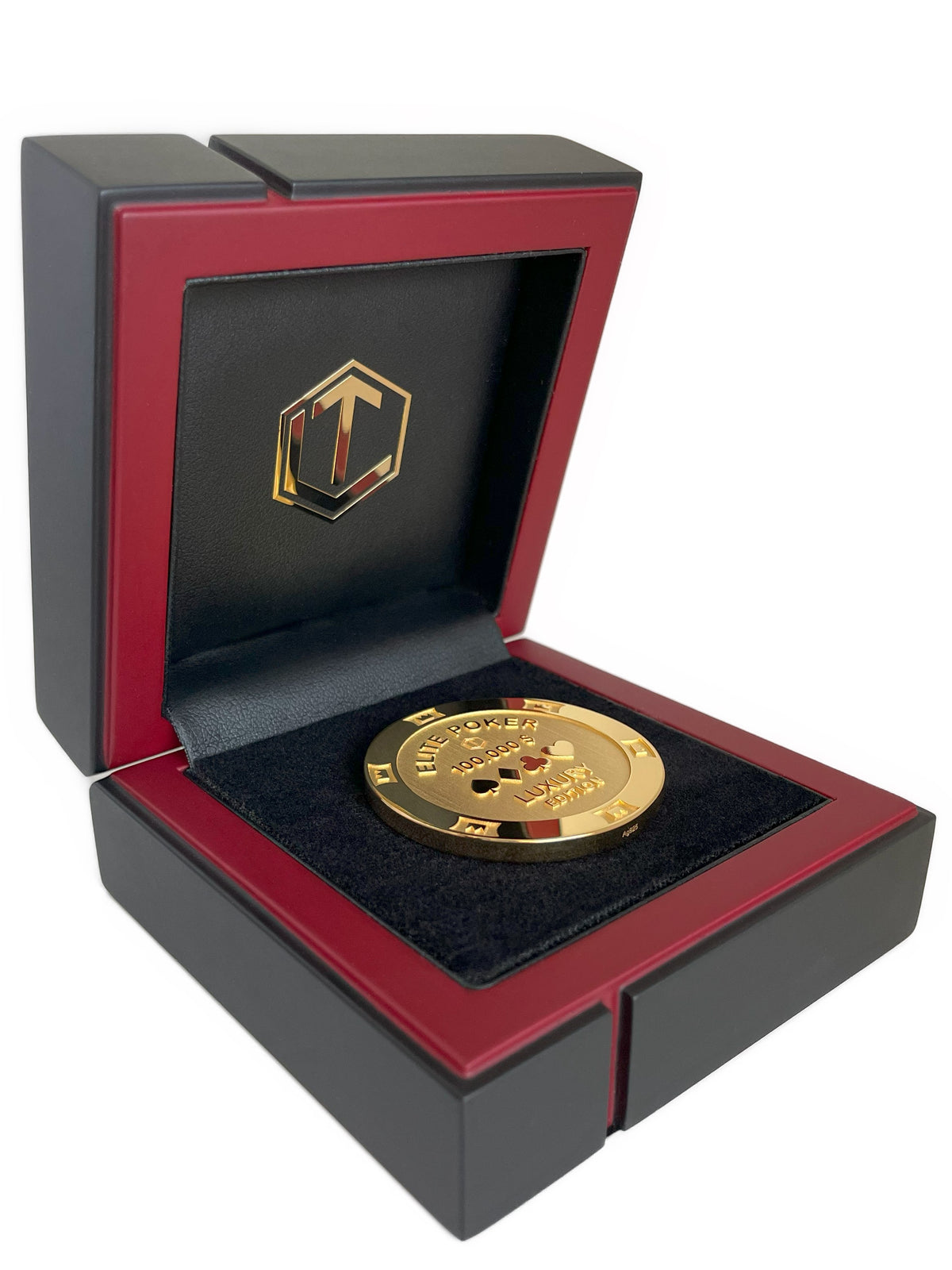 Poker Chip Silver 18-karat gold plated in hand in black case - Pokerchip 18 Karat vergoldet