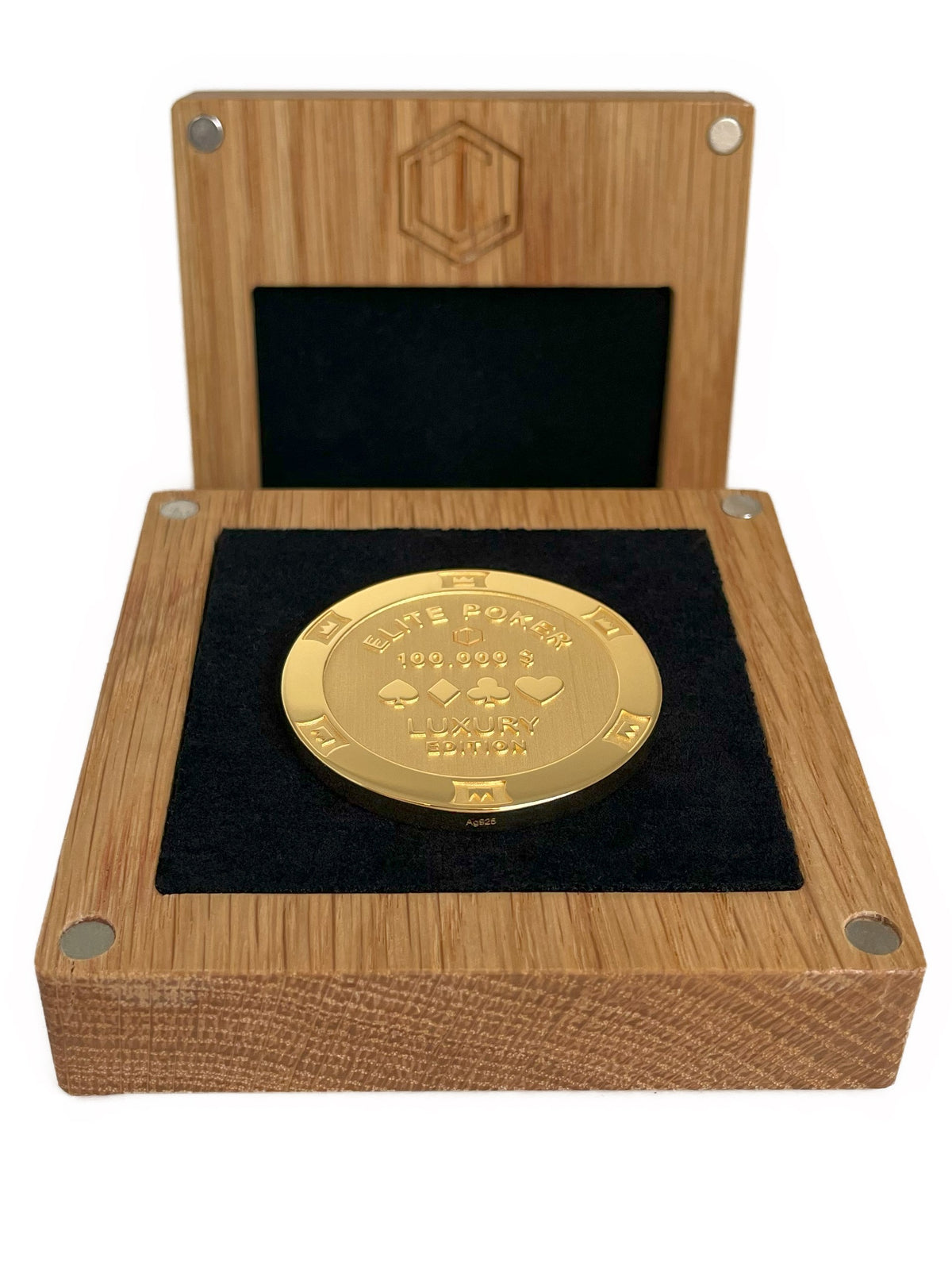 Poker Chip Silver 18-karat gold plated in oakwood case - Poker Chip Silber 18 Karat vergoldet