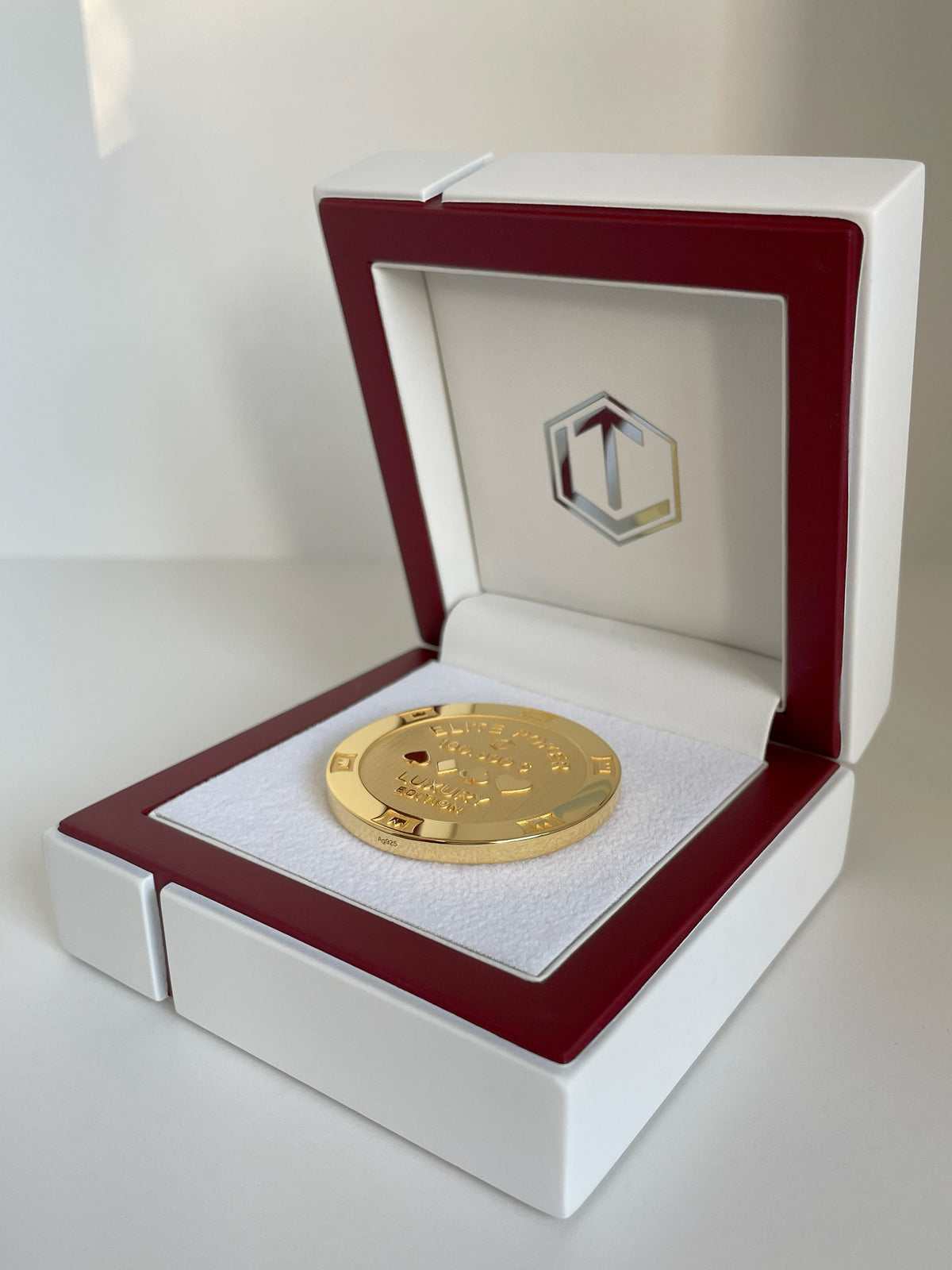 Poker Chip Silver 18-karat gold plated in white case - Poker Chip 18 Karat vergoldet