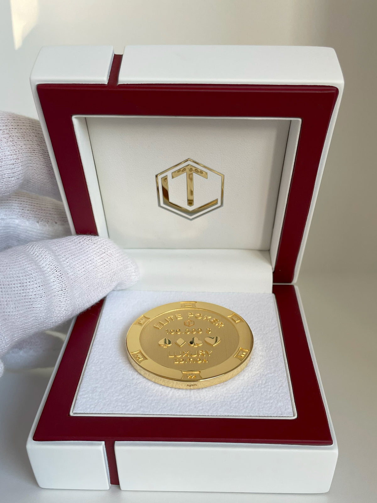 Poker Chip Silver 18-karat gold plated in white case - Poker Chip Silber 18 Karat vergoldet