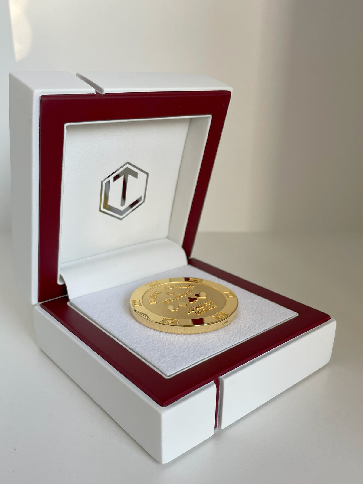 Poker Chip Silver 18-karat gold plated in white case - Poker Chip 18 Karat vergoldet