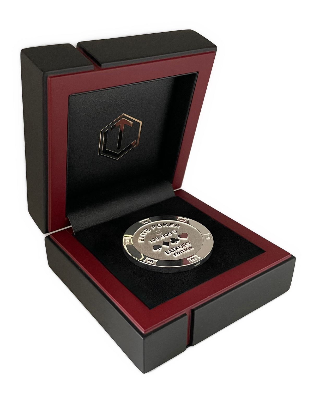 Poker Chip Sterling Silver in black Case - Pokerchip in Silber im Etui
