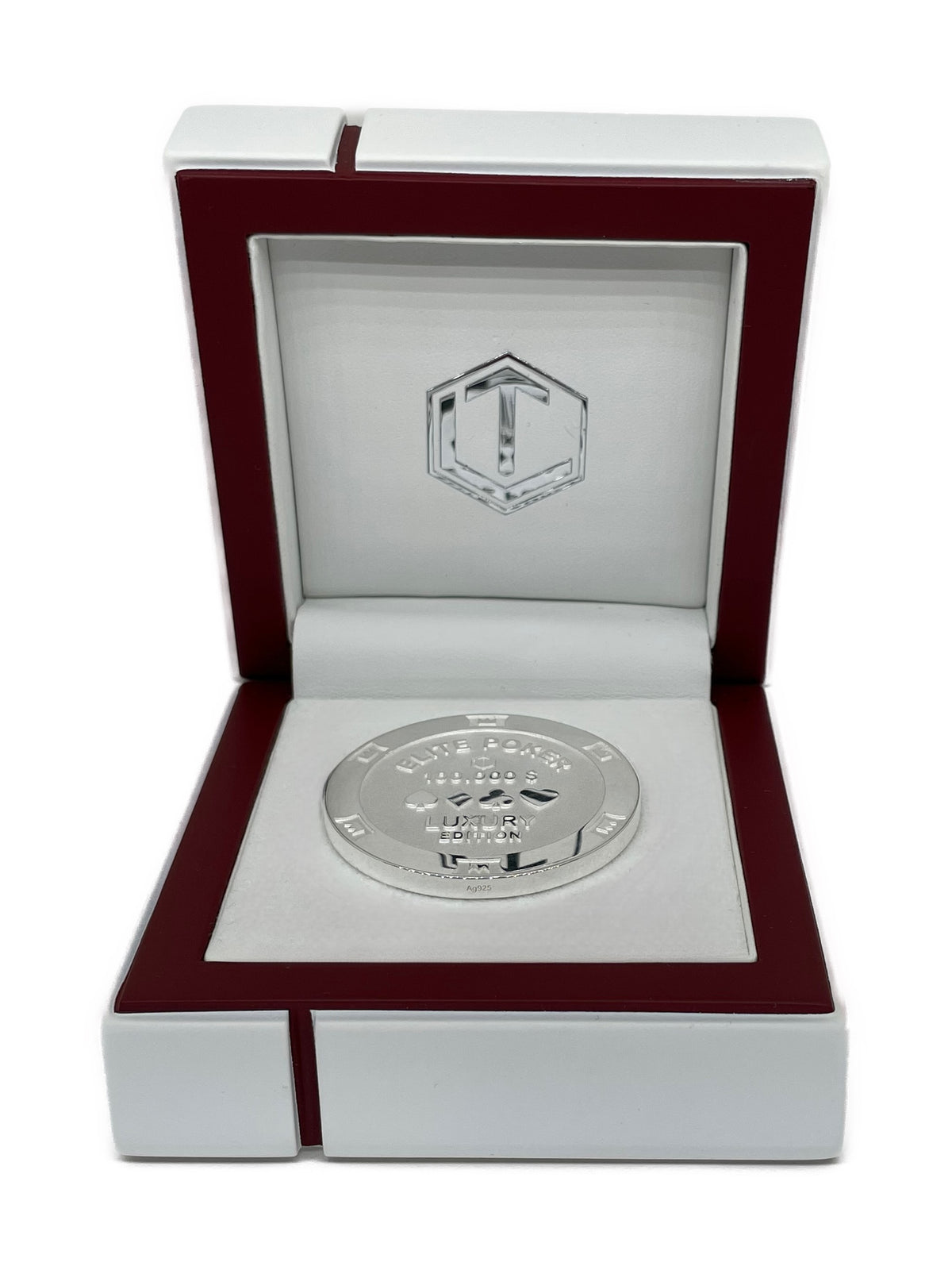 Poker Chip Sterling Silver in white Case - Pokerchip Silber im Etui