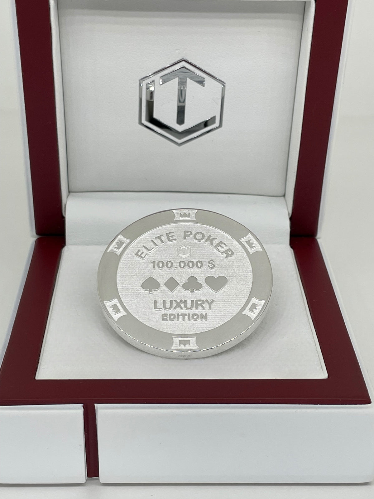 Poker Chip Sterling Silver in white Case - Pokerchip Silber im Etui