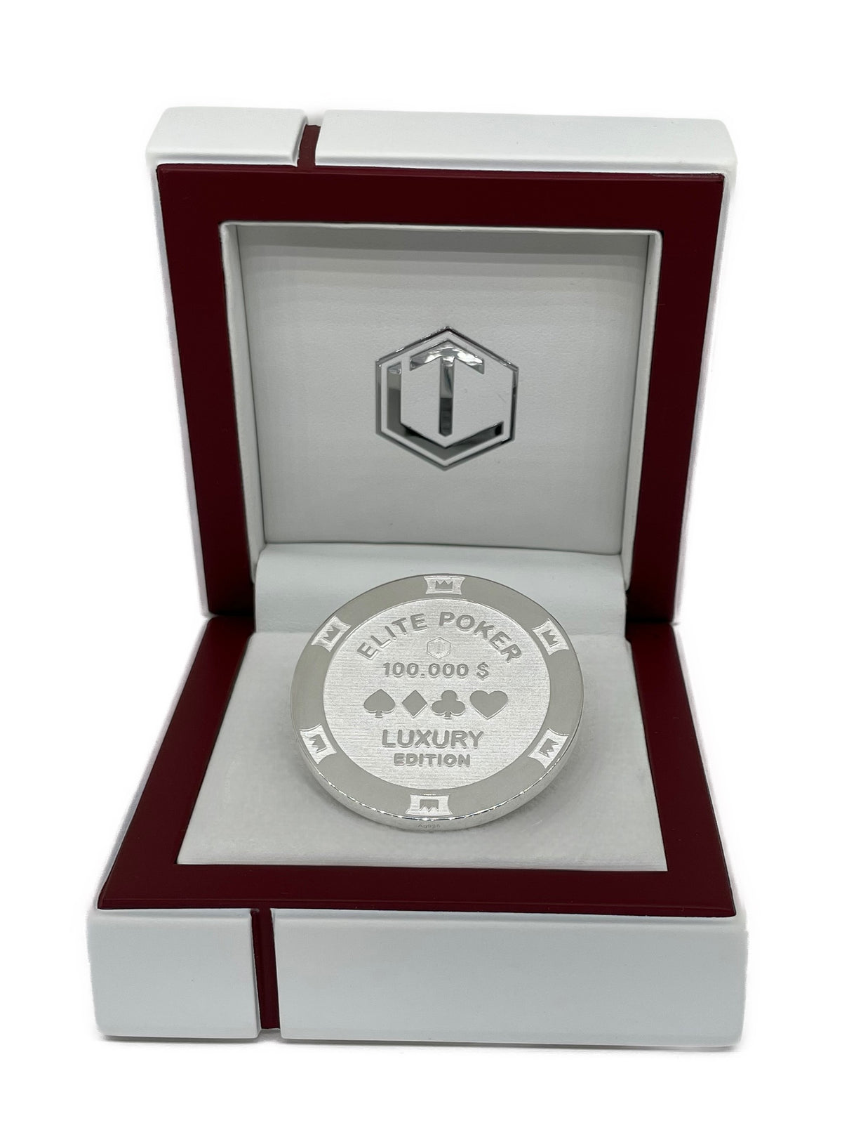 Poker Chip Sterling Silver in white Case -Pokerchip Silber im Etui