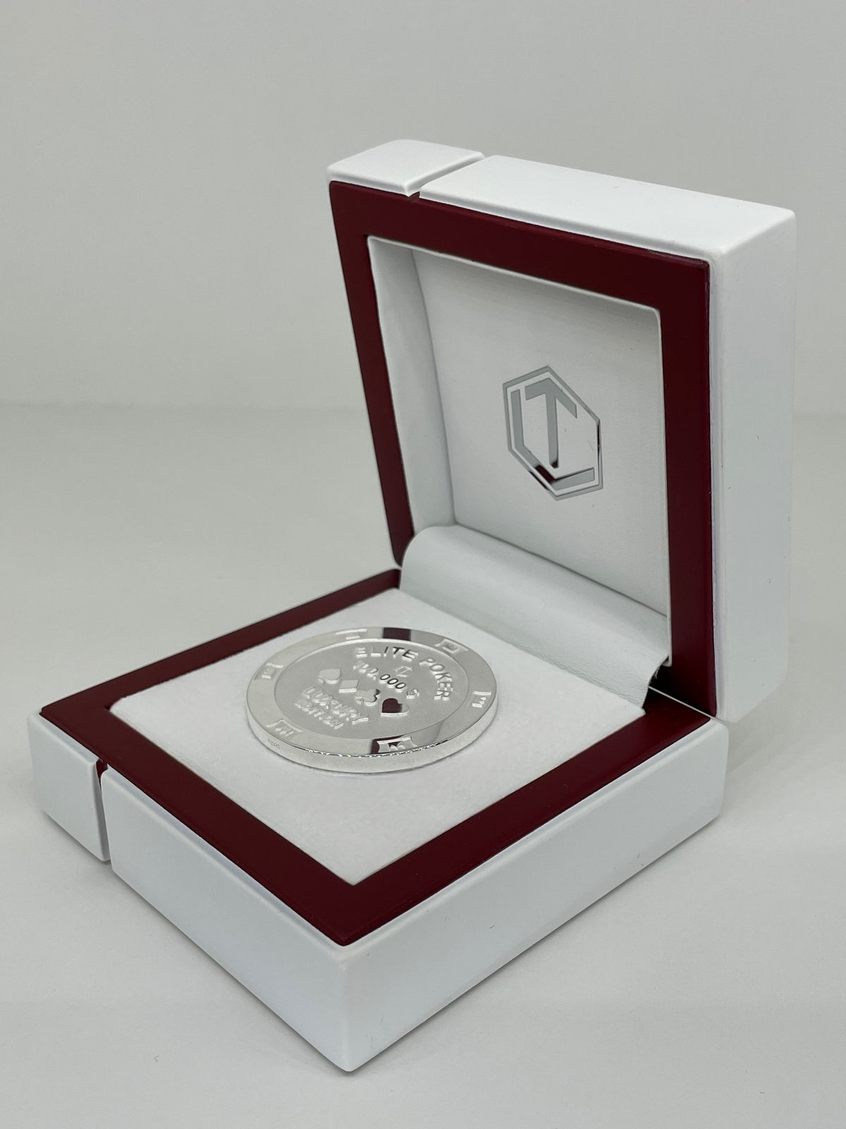 Poker Chip Sterling Silver in white Case - Pokerchip Silber im Etui