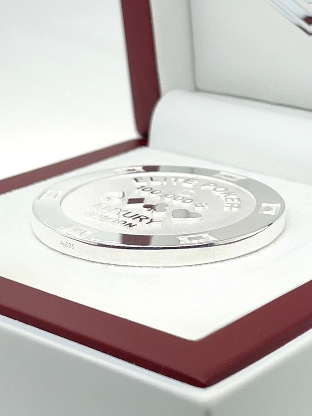 Poker Chip Sterling Silver in white Case - Pokerchip Silber im Etui