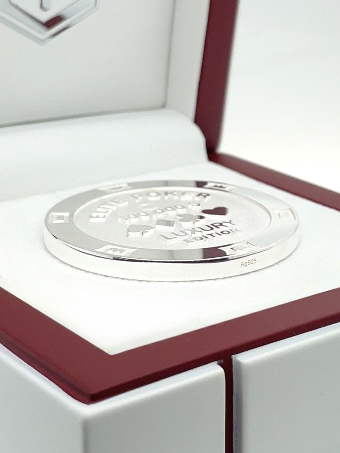 Poker Chip Sterling Silver in white Case - Pokerchip Silber im Etui