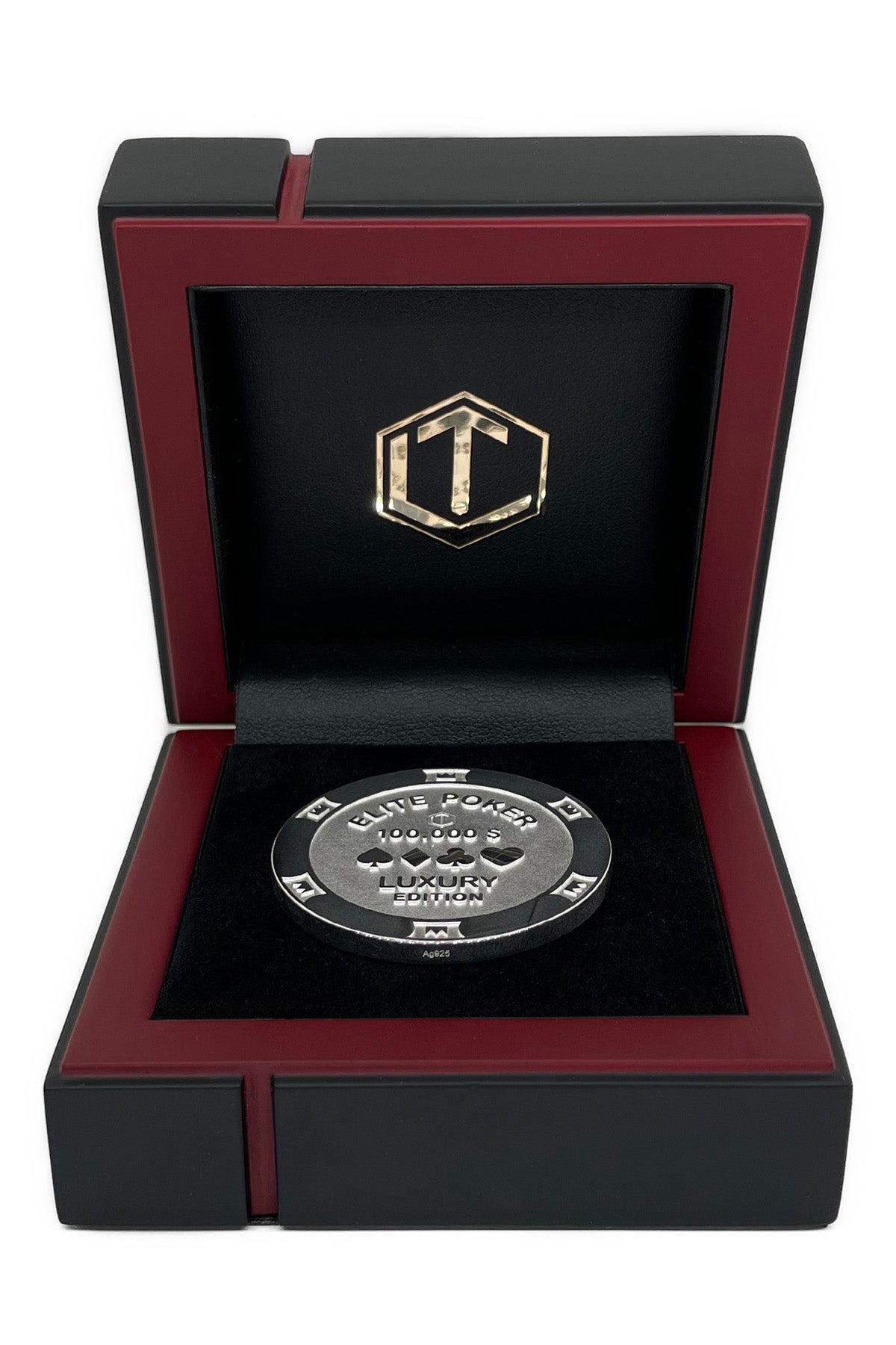 Poker Chip in Sterling Silver in black Case - Pokerchip aus Sterlingsilber im Etui