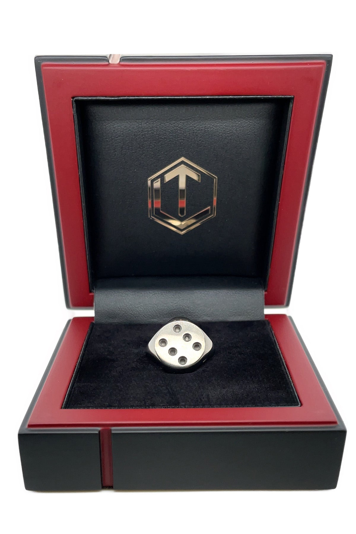 Solid Silver Dice black rhodium-plated in black case - Silberwürfel schwarz rhodiniert 