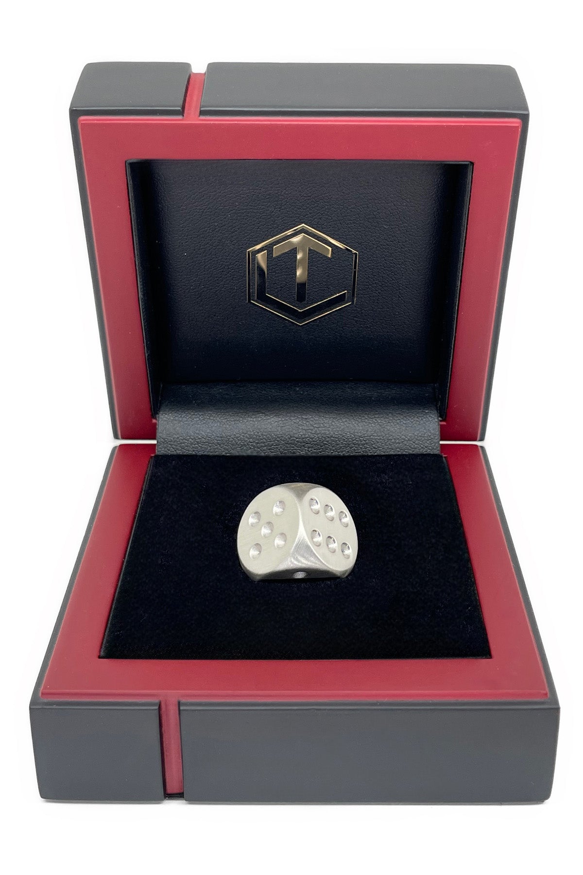 Solid brushed Silver Dice in black case - Massiver Silberwürfel im Etui
