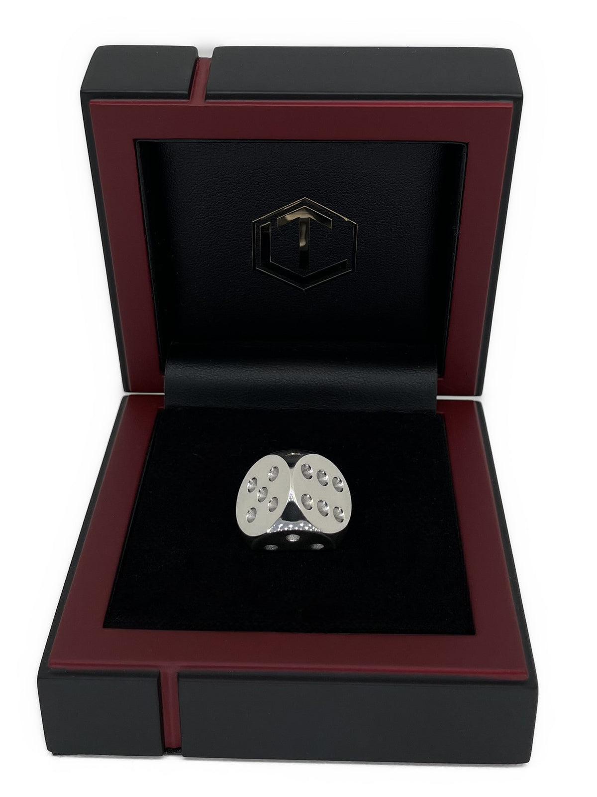 Silver Dice polished in black case - Silberwürfel poliert im Etui