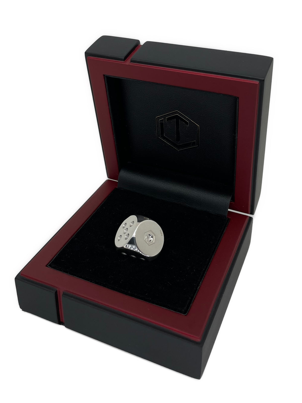 Silver Dice polished in black case - Silberwürfel poliert im Etui