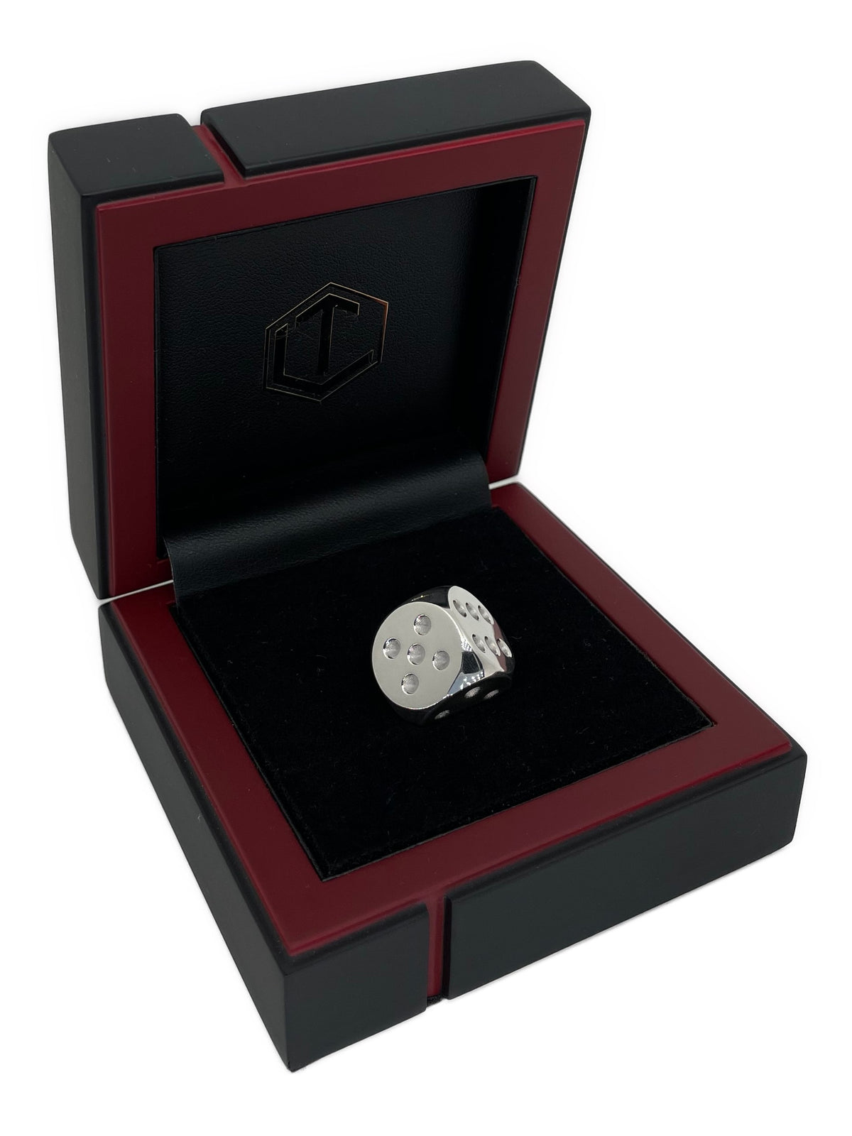 Silver Dice polished in black case - Silberwürfel poliert im Etui