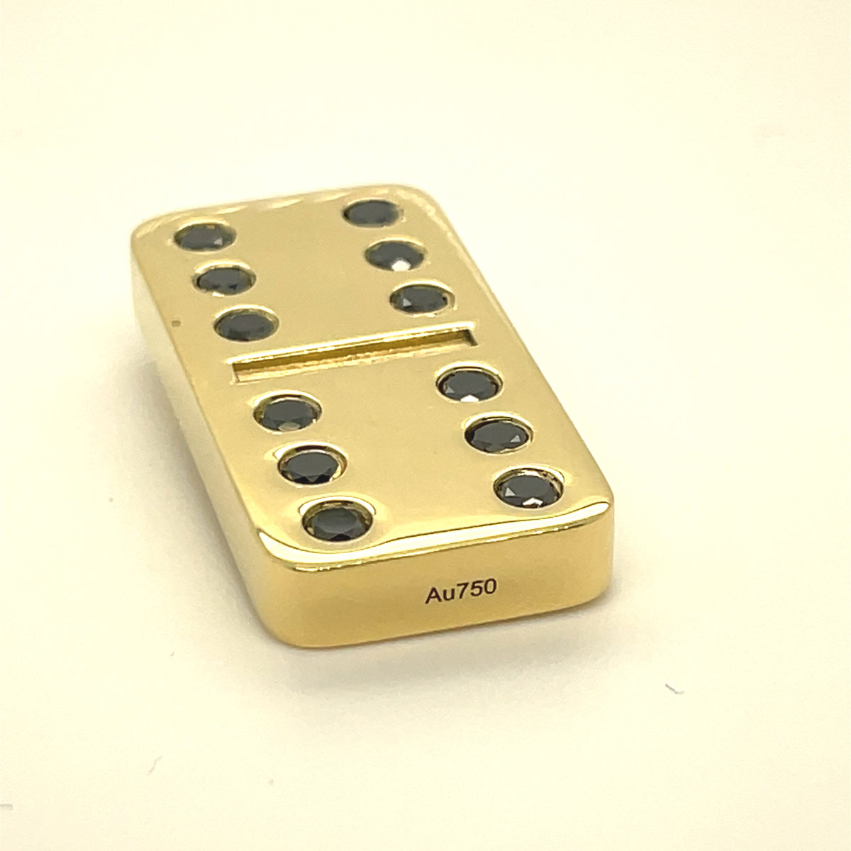 Solid 18-Karat Gold Domino Tile with Diamonds Lying - Dominostein 18 Karat Gold 